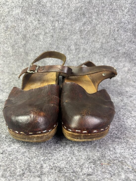 Unbranded Shoes - Sandals Womens Size 5.5 EU 36‎ Brown Leather Wooden Clog Slingback Made Sweden